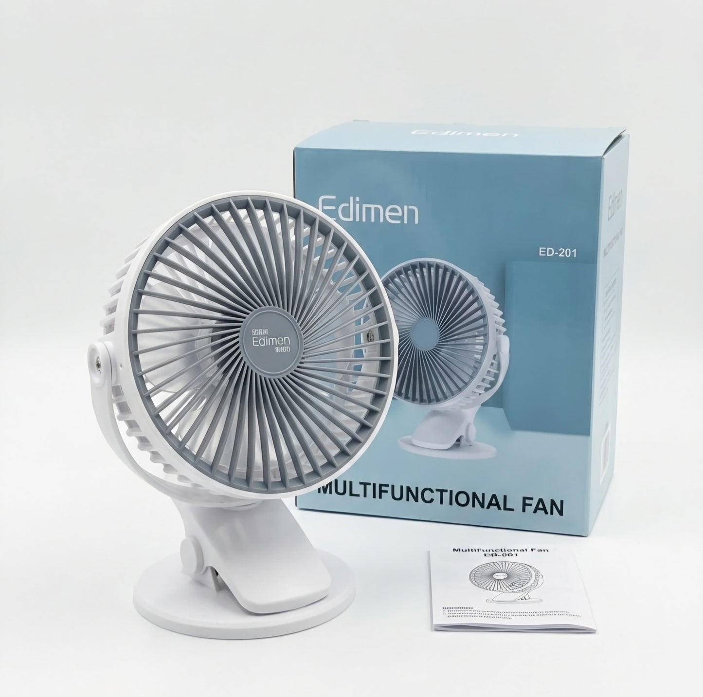 20x25cm Mini Rechargeable Clip Fan with LED Light #RF3871