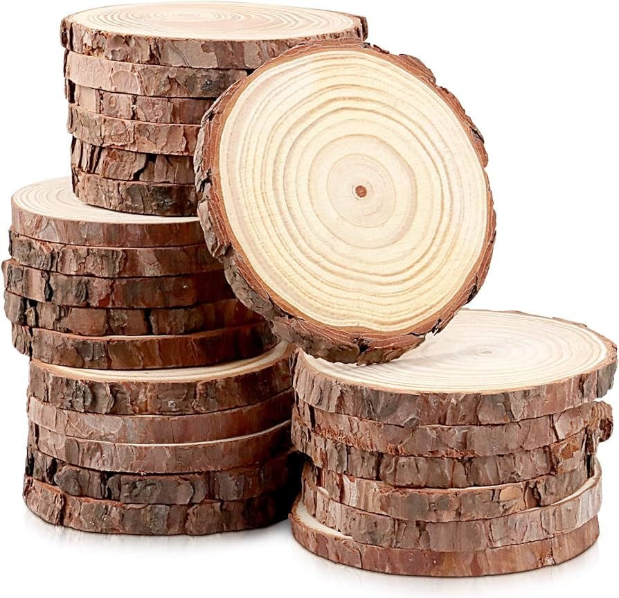 X12pcs Natural Wood Slice Round with Bark Edge #NW4005