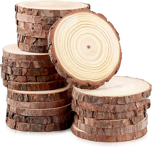 X12pcs Natural Wood Slice Round with Bark Edge #NW4005