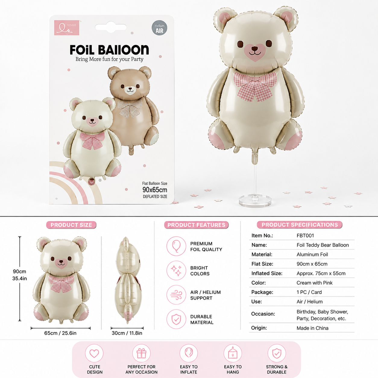 Teddy Bear Foil Balloon – 90 × 65 cm #FBT001