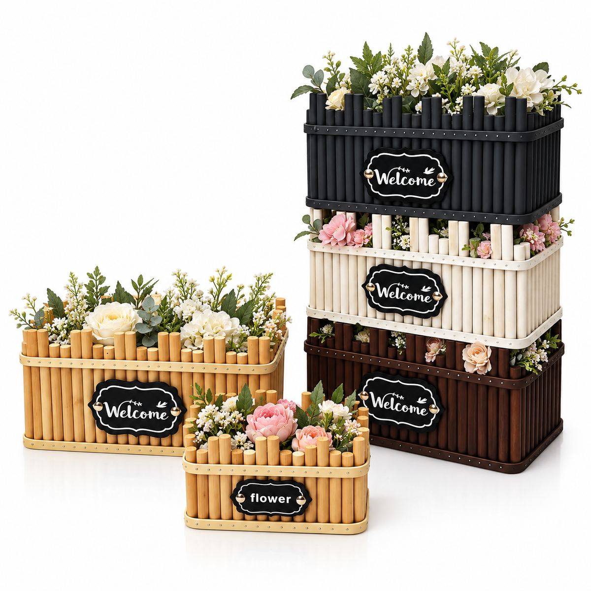 Set of 2 Rectangular Decorative Wooden Baskets  #WB4213