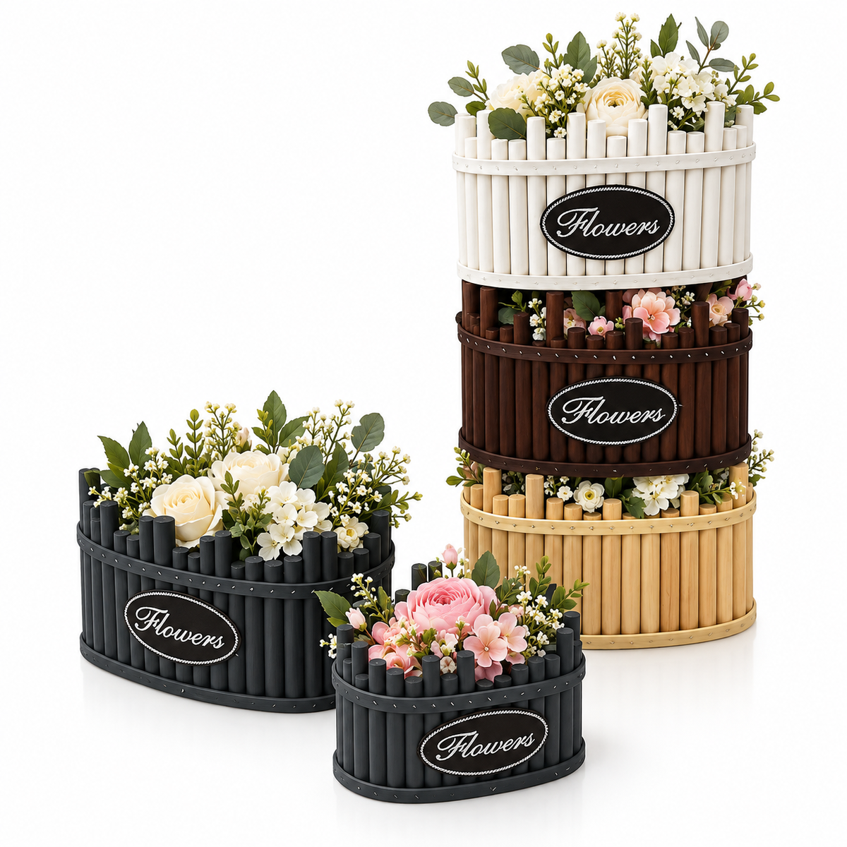 Set of 2 Heart-Shaped Decorative Wooden Baskets  #WB4212