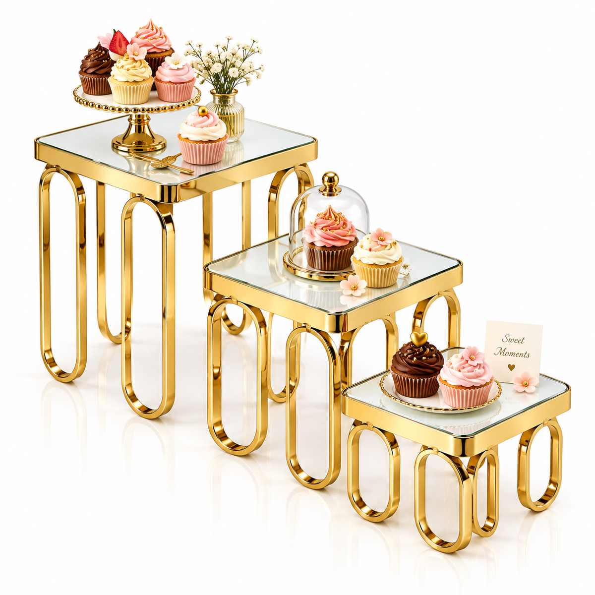 Set of 3 Square Mirrored Display Stands #DS4225