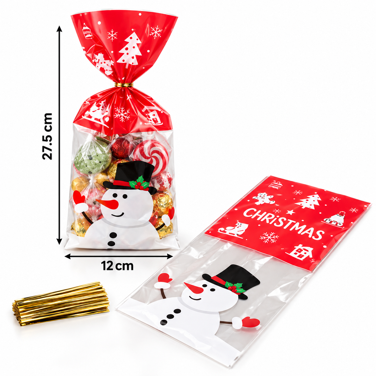 X50pcs Christmas Snowman Treat Bag – 12 × 27.5 cm #TB4314