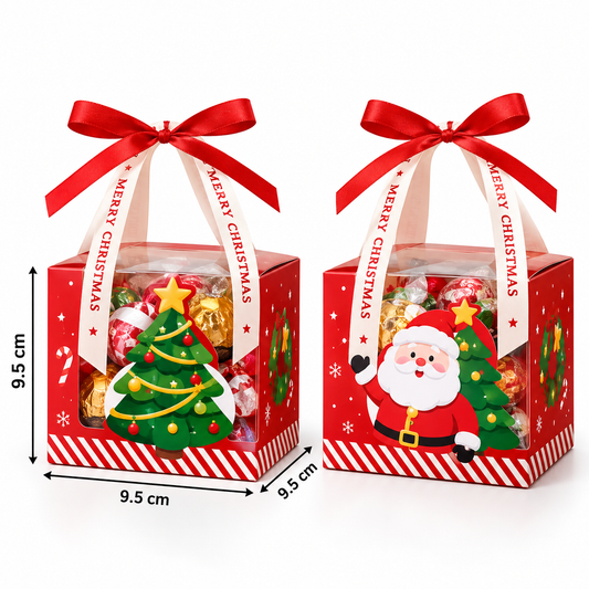 X12pcs Christmas Gift Box with Ribbon – 9.5 × 9.5 × 9.5 cm #GB4315