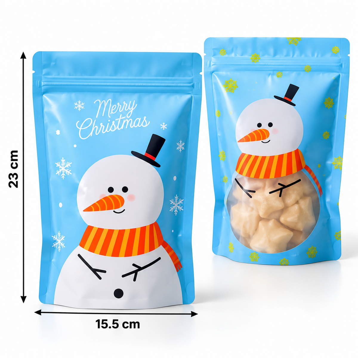 X12pcs Christmas Snowman Stand-Up Pouch – 15.5 × 23 cm #SP4316