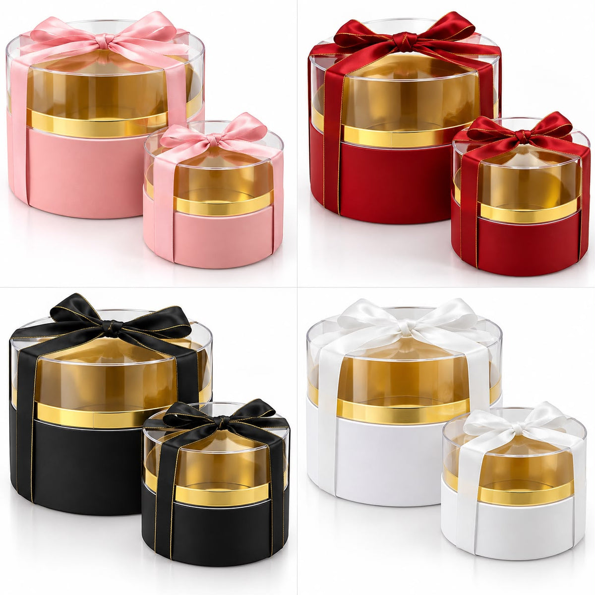 Luxury Round Plexiglass Gift Box Set with Gold Accents – 2 Pieces  #LB4325