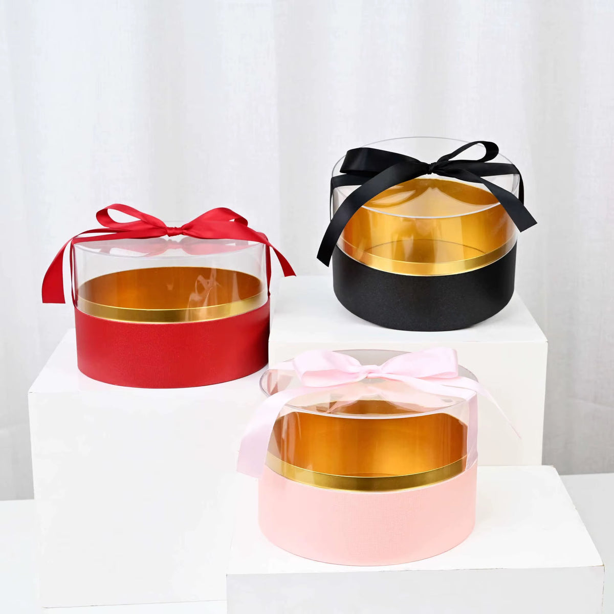 Luxury Round Plexiglass Gift Box Set with Gold Accents – 2 Pieces  #LB4325