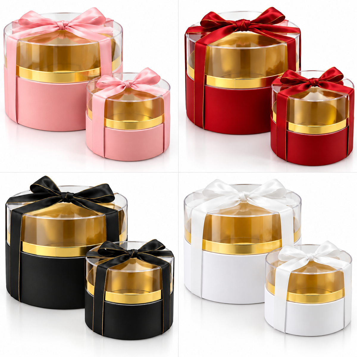 Luxury Round Plexiglass Gift Box Set with Gold Accents – 2 Pieces  #LB4325