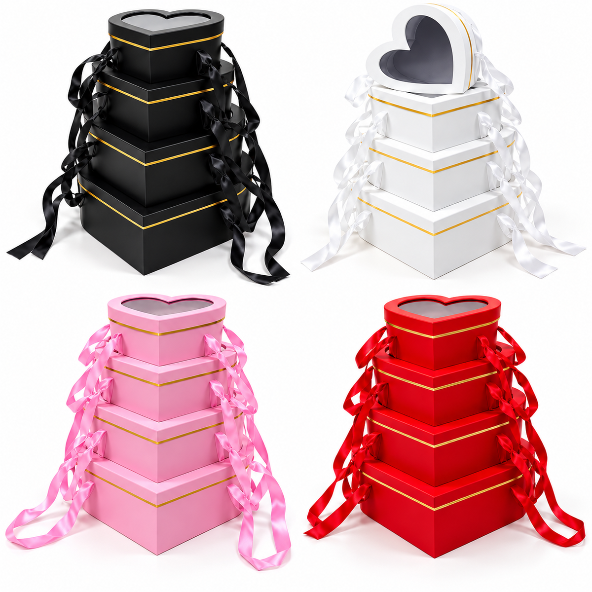 Heart Gift Boxes with Transparent Window – Set of 4 #GB4332