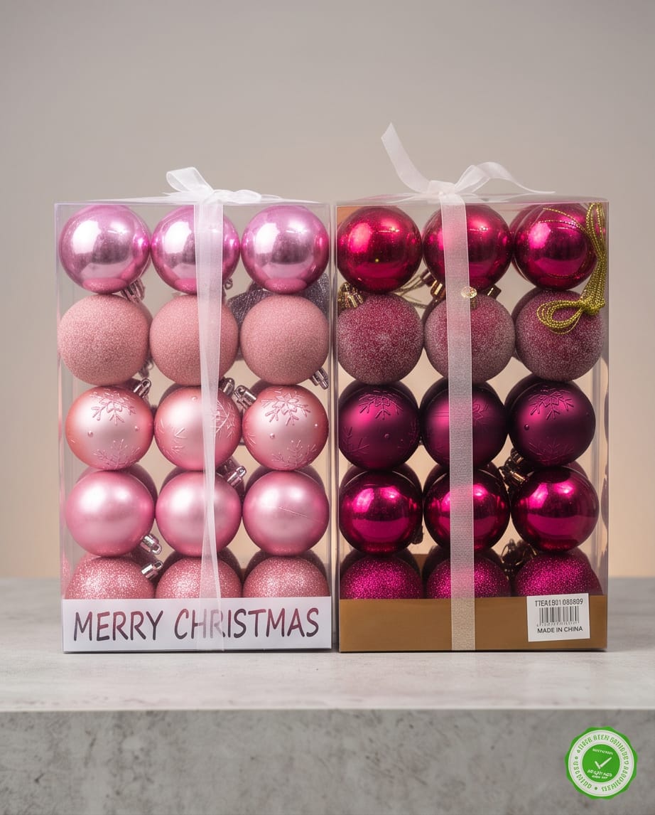 Set of 30 Pink & Fuchsia Shatterproof Christmas Ornaments #CD4536
