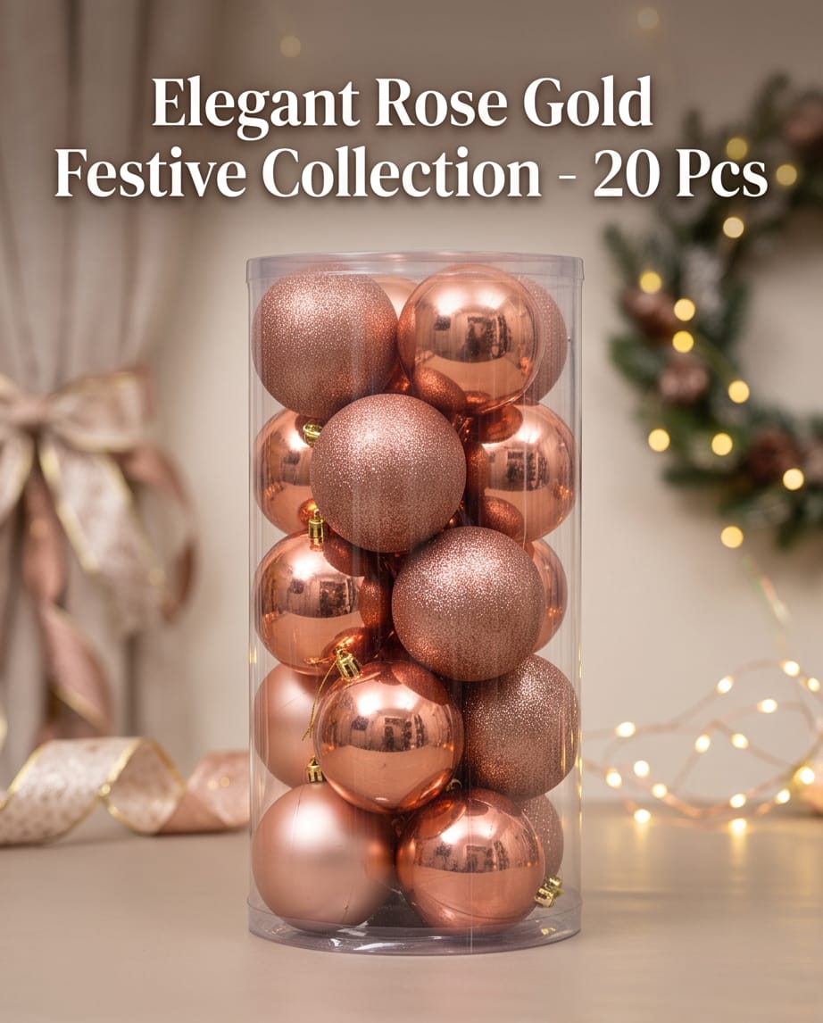 Set of 20 Rose Gold Christmas Tree Ornaments – 10cm #CD4535