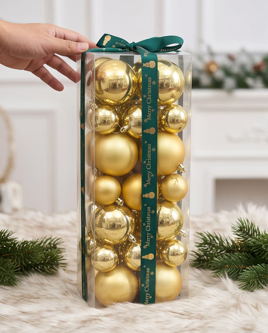 43-Piece Gold Christmas Baubles Set – Matte & Shiny #CD4539