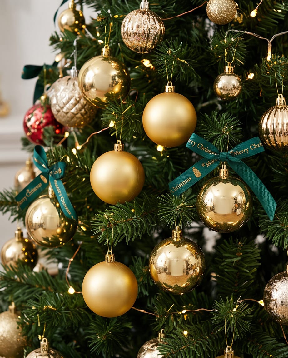 43-Piece Gold Christmas Baubles Set – Matte & Shiny #CD4539