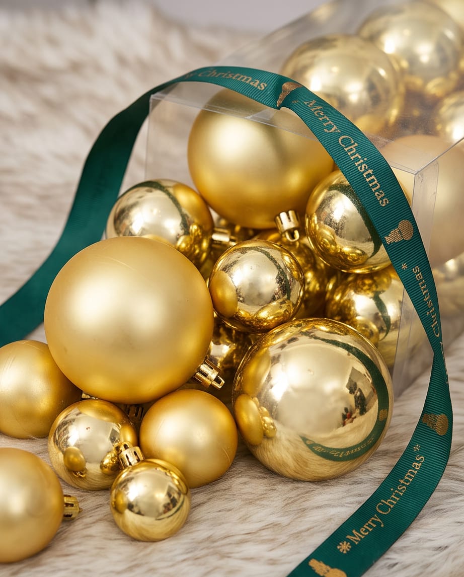 43-Piece Gold Christmas Baubles Set – Matte & Shiny #CD4539