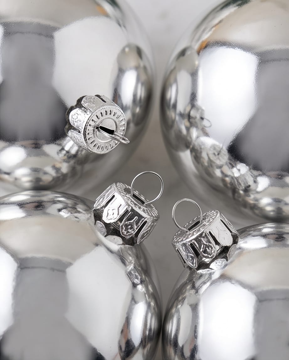 Set of 6 Silver Shiny Christmas Baubles – 8cm #CD4541