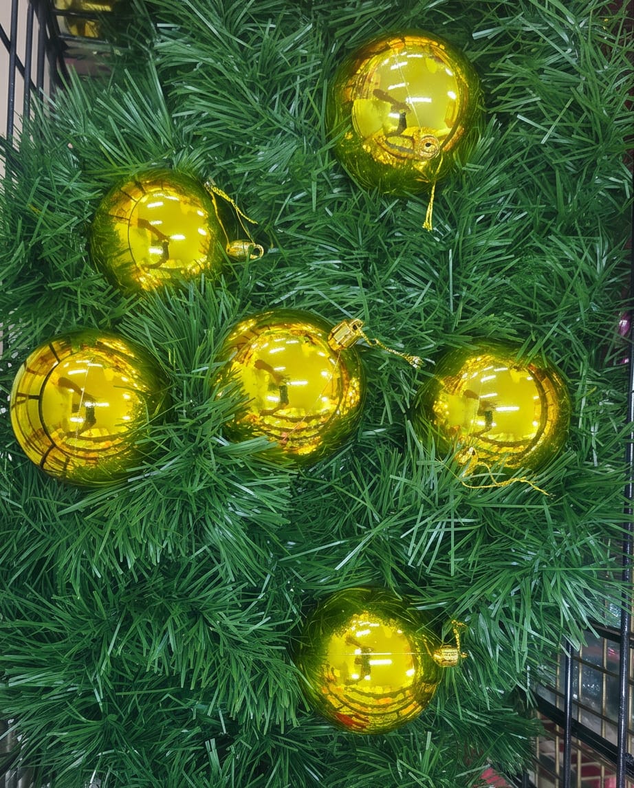 Set of 6 Silver Shiny Christmas Baubles – 8cm #CD4541