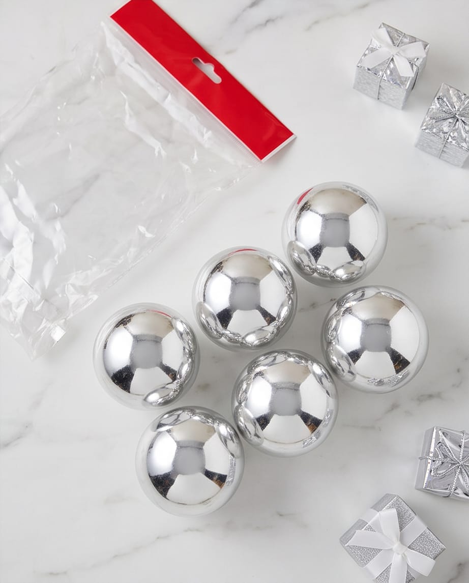 Set of 6 Silver Shiny Christmas Baubles – 8cm #CD4541