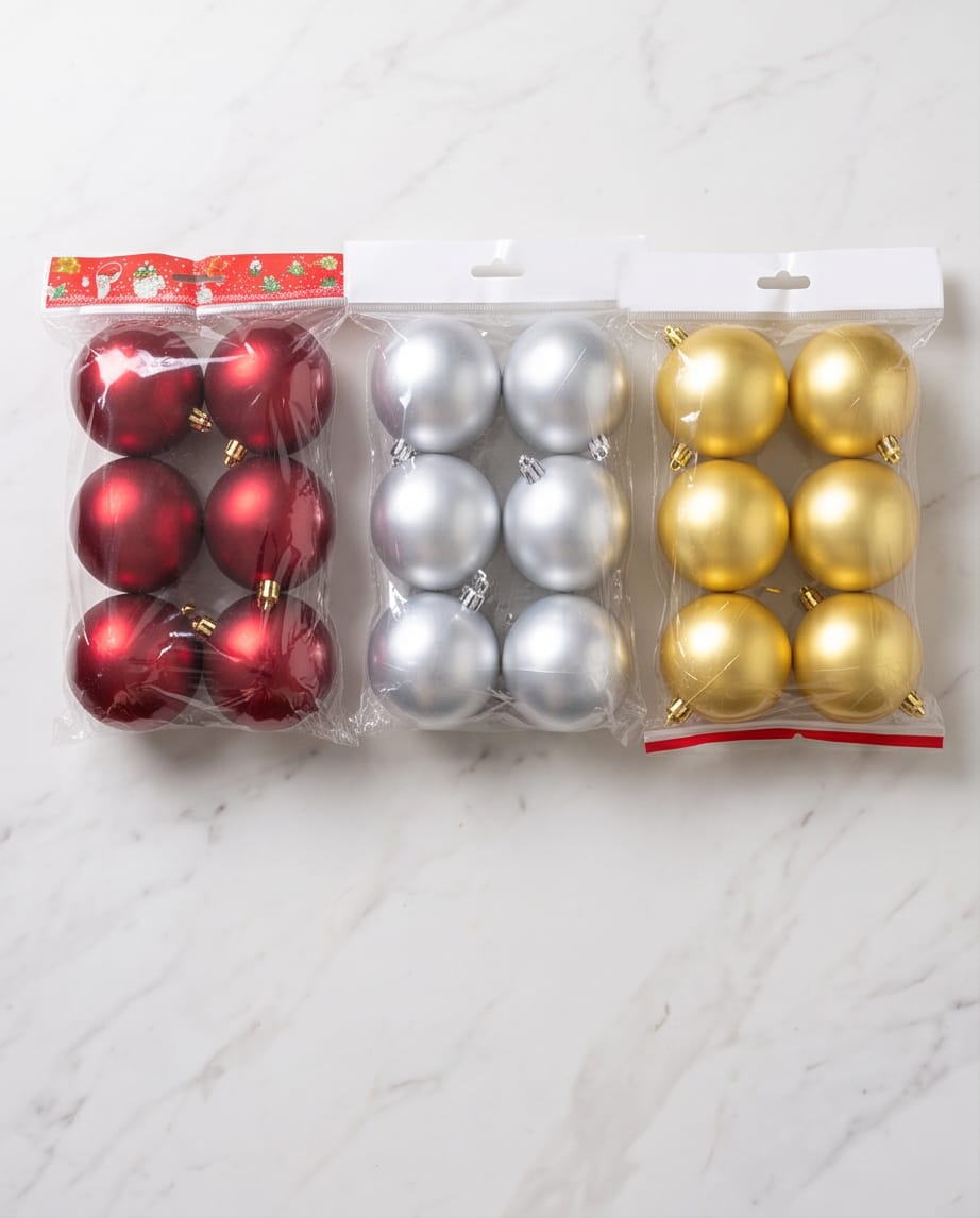 Set of 6 Silver Shiny Christmas Baubles – 8cm #CD4541