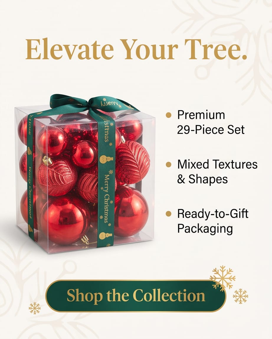 Pack of 29 Red Shatterproof Christmas Tree Ornaments #CD4542