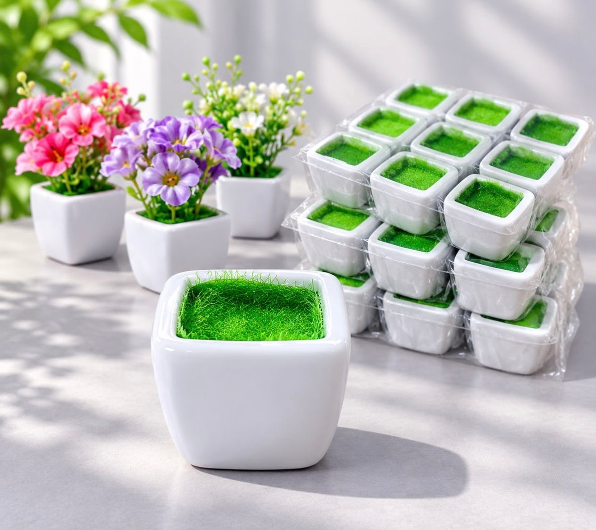 X12pcs Mini White Ceramic-Style Decorative Plant Pots – Set of 12 #PP4548